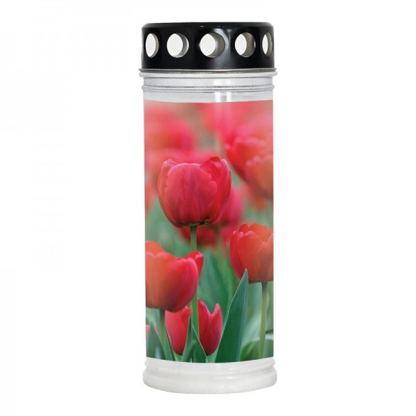 Nagrobna sveča Premium z motivom Cvetje - rdeči tulipani